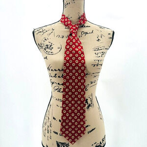 New Vintage Ermenegildo Zegna Soft Red Silk Tie Ivory Polka Dots Italy Classic